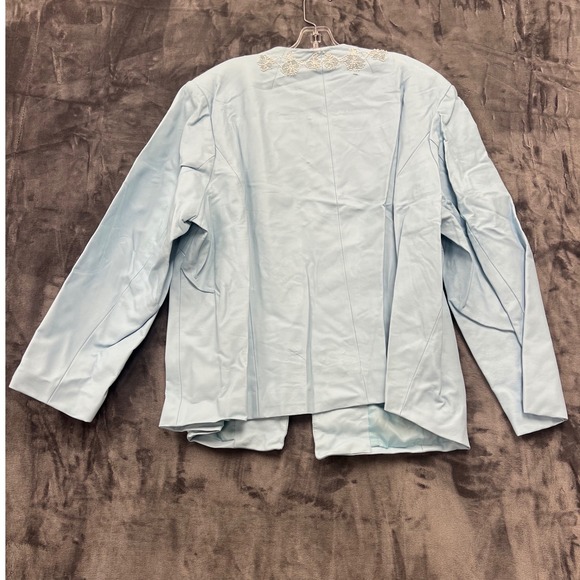 Susan Graver Faux Leather Jacket Womens 2X Blue Beaded Floral Embroidery New - Picture 2 of 12